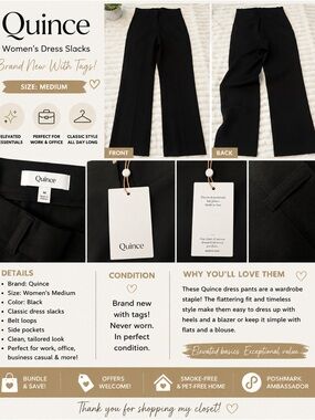 Quince Black Women’s Dress Pants - Classic Tailored Slacks